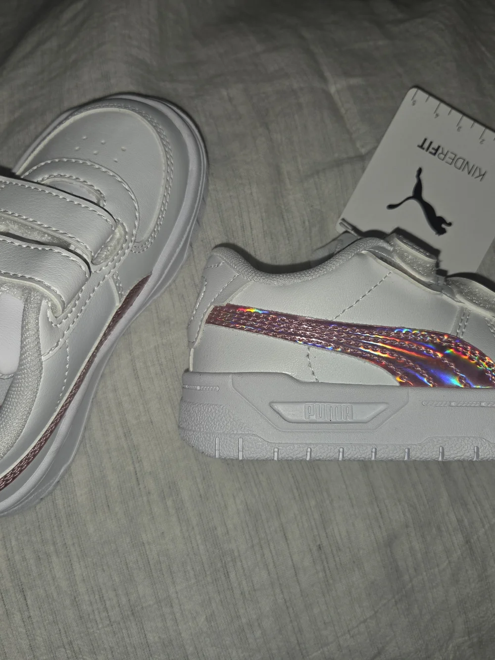 Puma Kids White Sneakers with Iridescent Pink Side Stripe